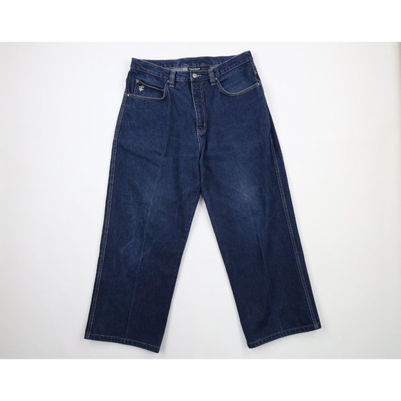 Vintage Rocawear Mens 36x28 Faded Spell Out Baggy Loose Fit Wide Leg Denim Jeans